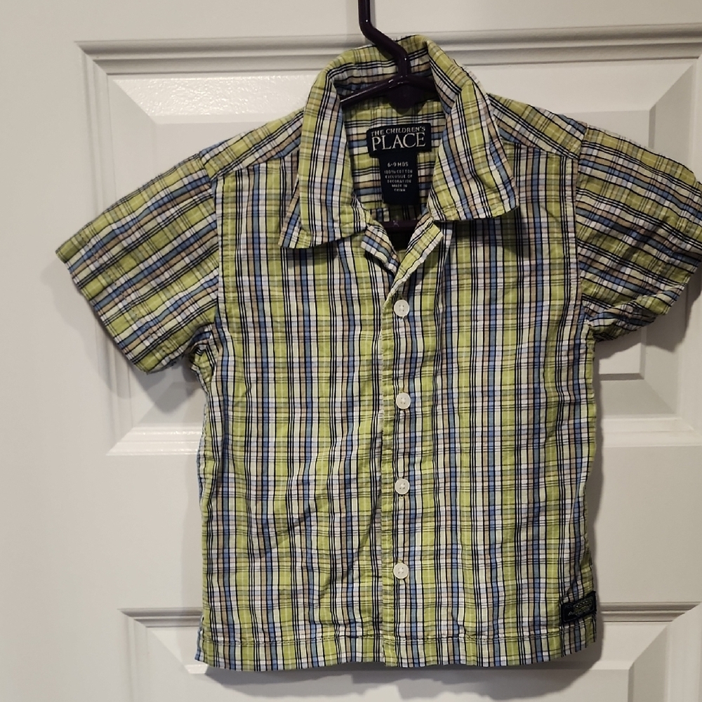 Place-  Green and Blue Plaid Shirt Button up  Y2K